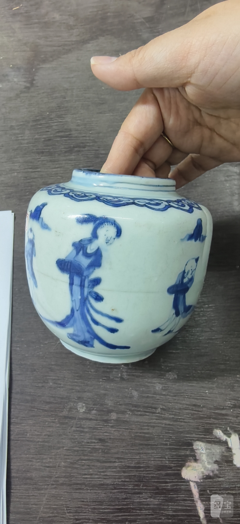 明 青花人物罐 - 图3